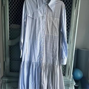 Tibi Blue and White Striped Shirt
